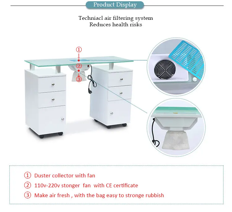 Modern Style Cheap wood top Beauty Salon Furniture Manicure nail tables With Fan