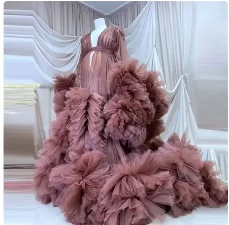 2024 New Design photography tulle robe Breathable Ruffles Modern bride mother-to-be Morning Robe Anti-wrinkle Anti-static
