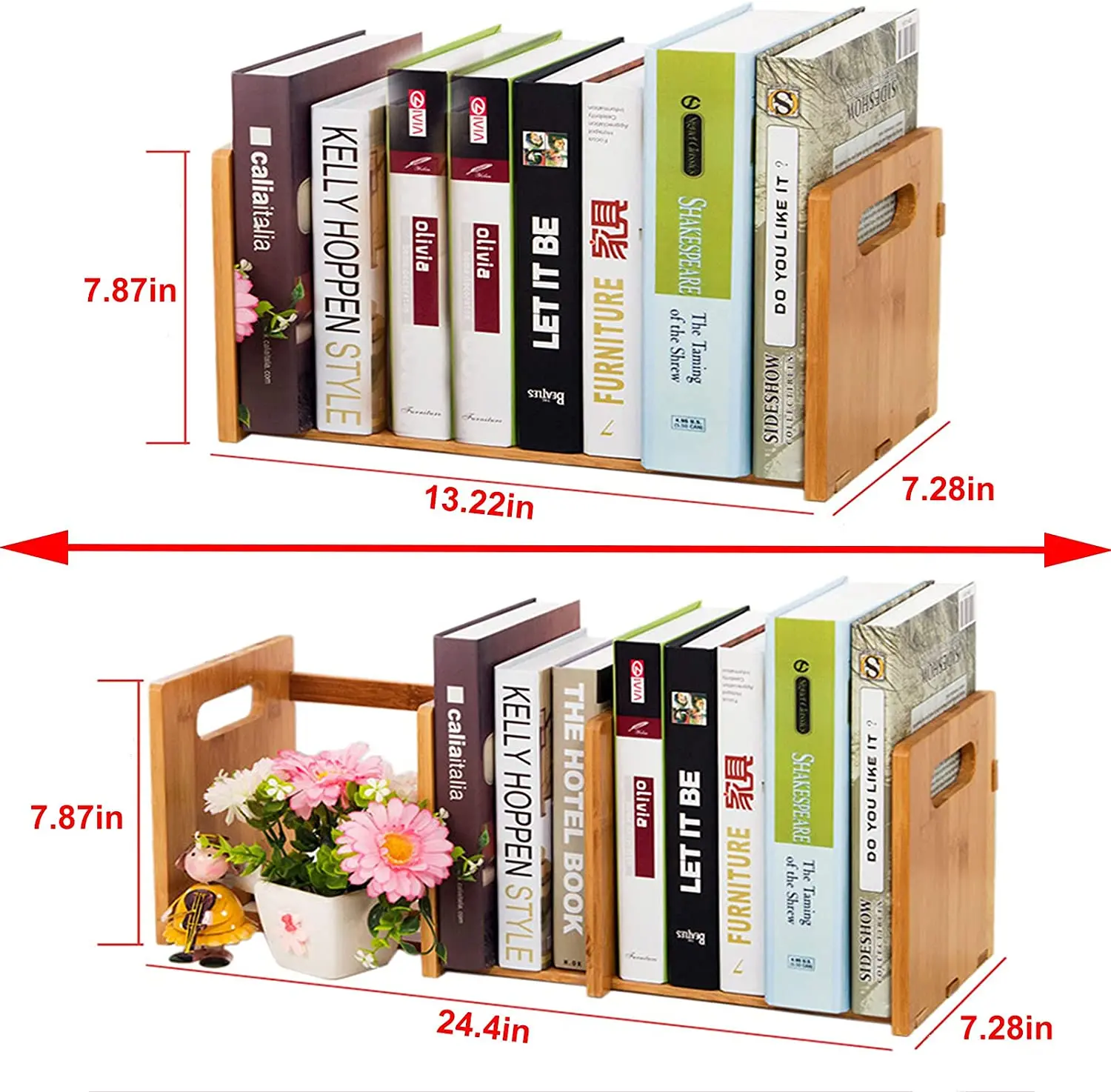 Bamboo Desktop Bookshelf Expandable Organizer Table Top Bookcase Desk Storage Display Shelf Rack for