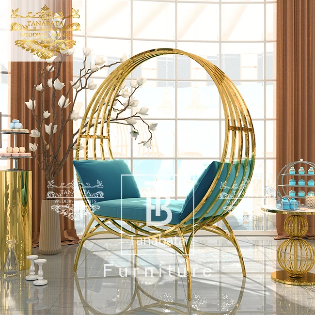 Gold metal brid cage wedding high back king chair for bride and groom