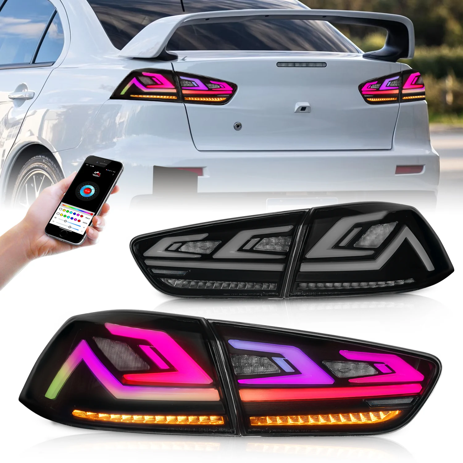 Archaic RGB Taillight for Mitsubishi Lancer EX Tail Lights 2008-2022 with Animation Sequential Turning Lancer EVO X Tail Light