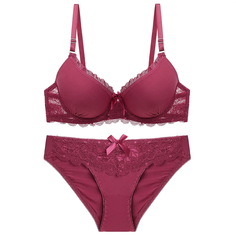 Fancy Erotic Deep V Gather Lace Hipster Plunge Women Bra and Pants Sexy Set For