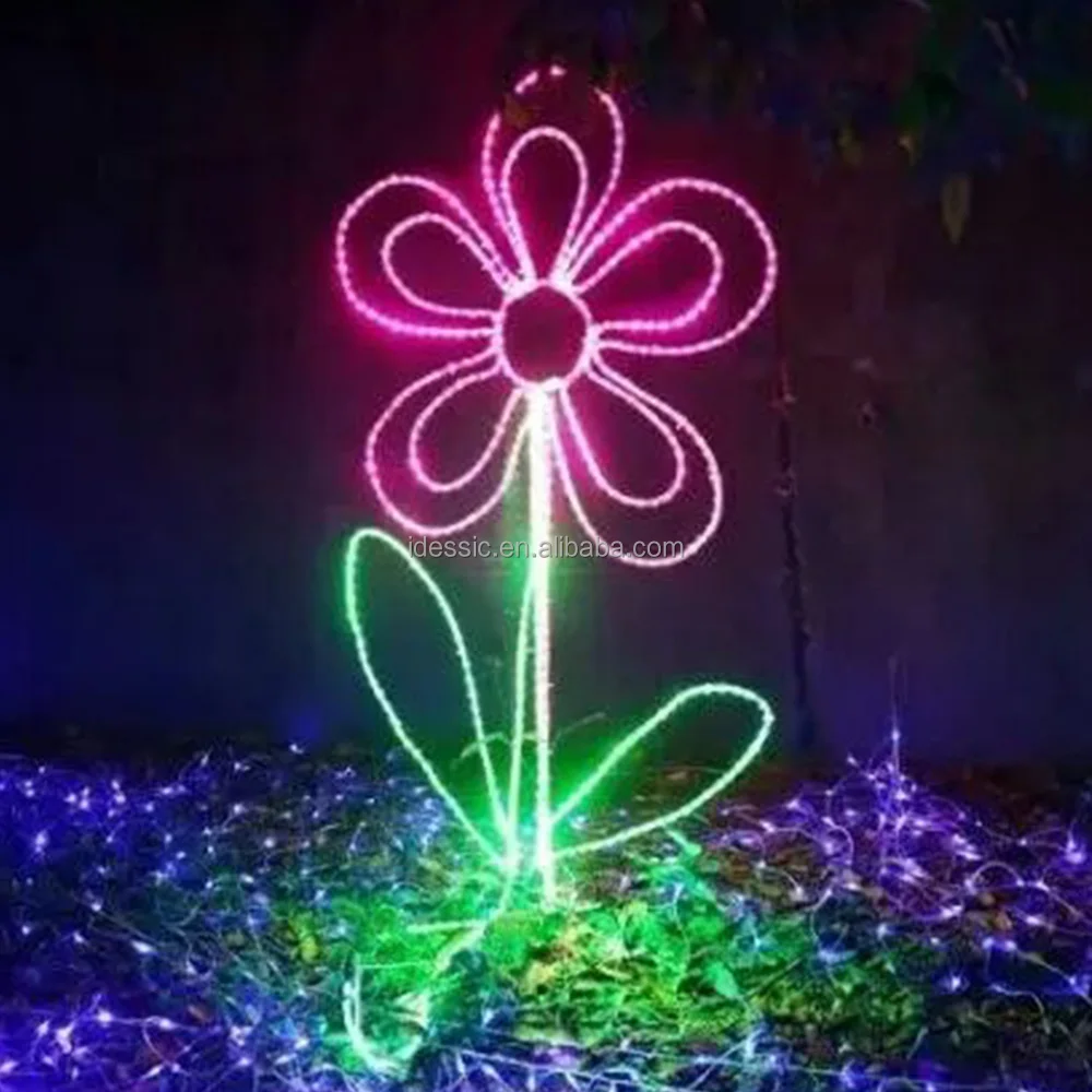 Outdoor LED rope light frame flower Christmas lighting silhouettes for yard holiday decoration
