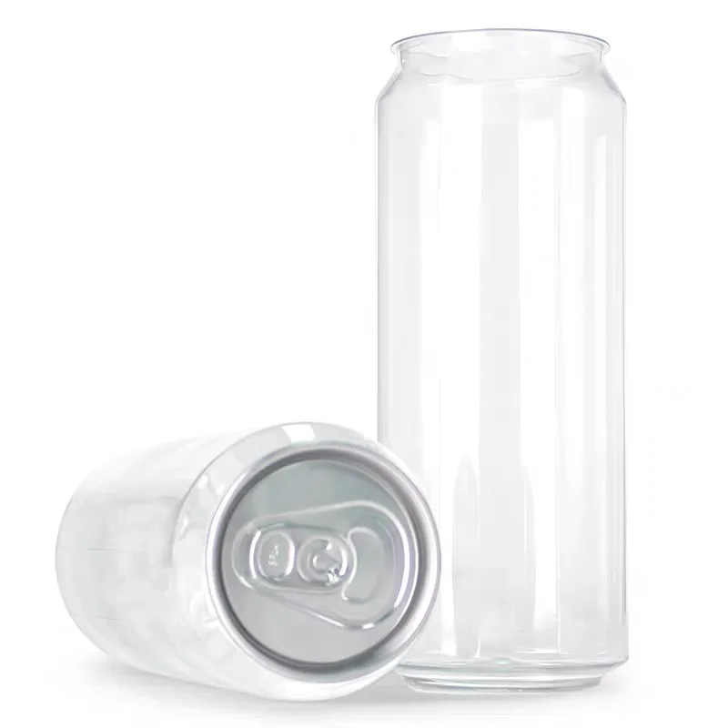 Wholesale 500 Ml  16 Oz Transparent  Empty Cold Drinks Plastic Soda Can/ Clear  PET  Can For Beverages / Bulk Soda Cans