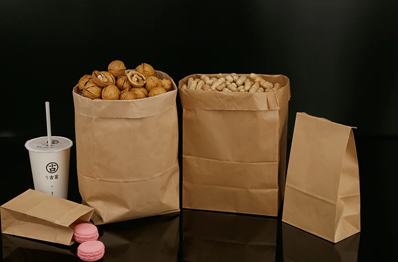 Custom Logo Printed Cheap Eco Recycle Take Away Food Packaging Brown Kraft Paper Bag No Handles