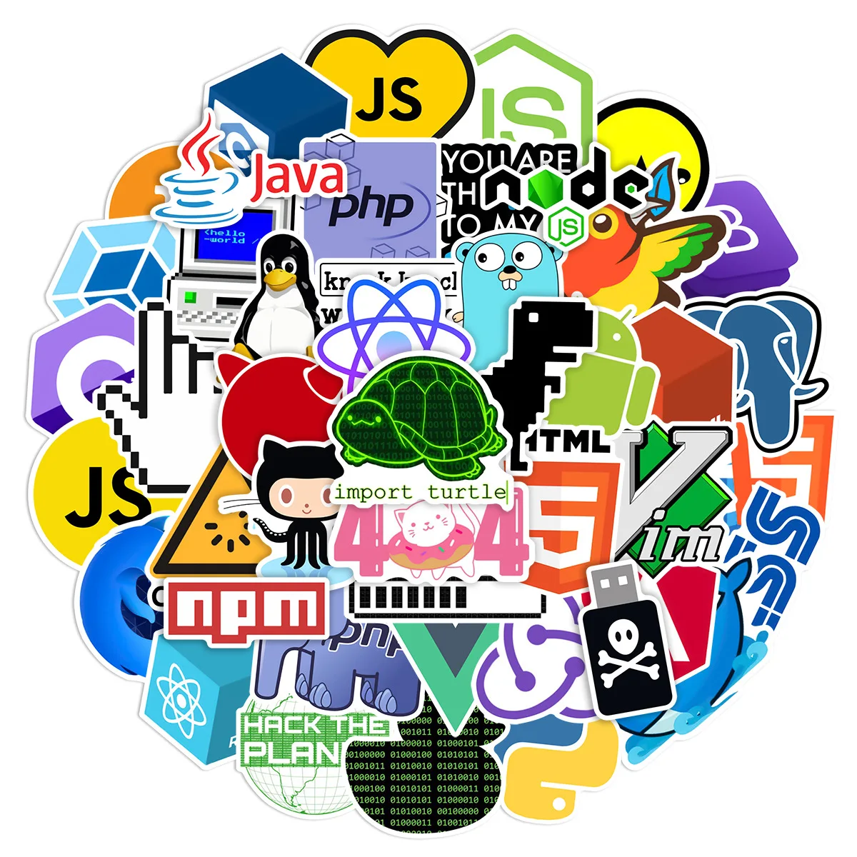 50Pcs Cartoon Programming Software Logo Graffiti Stickers For Laptop Table Wall Decor Vinyl Programmer Internet Sticker