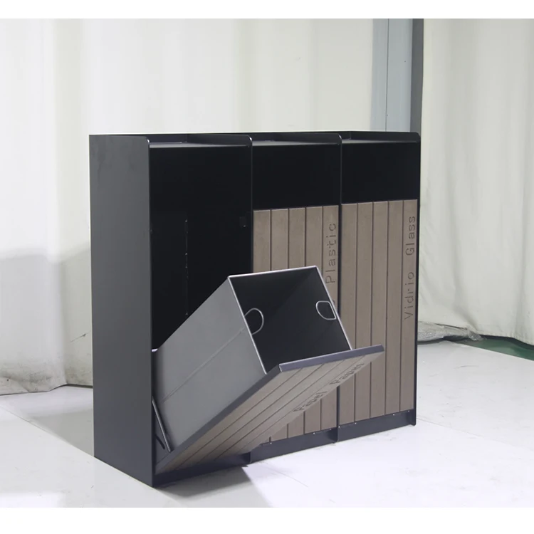 outdoor wpc wood classification garbage trash can outside garden street recycle waste bin public commercial separate dustbin