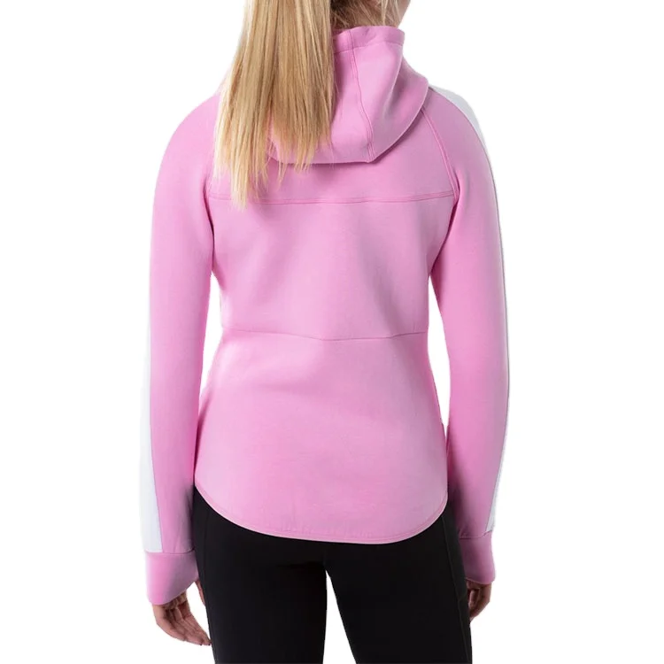 Women Fashion Design Sport Gym Cotton Full Zip Side Zip Pocket Color Block Hoodie