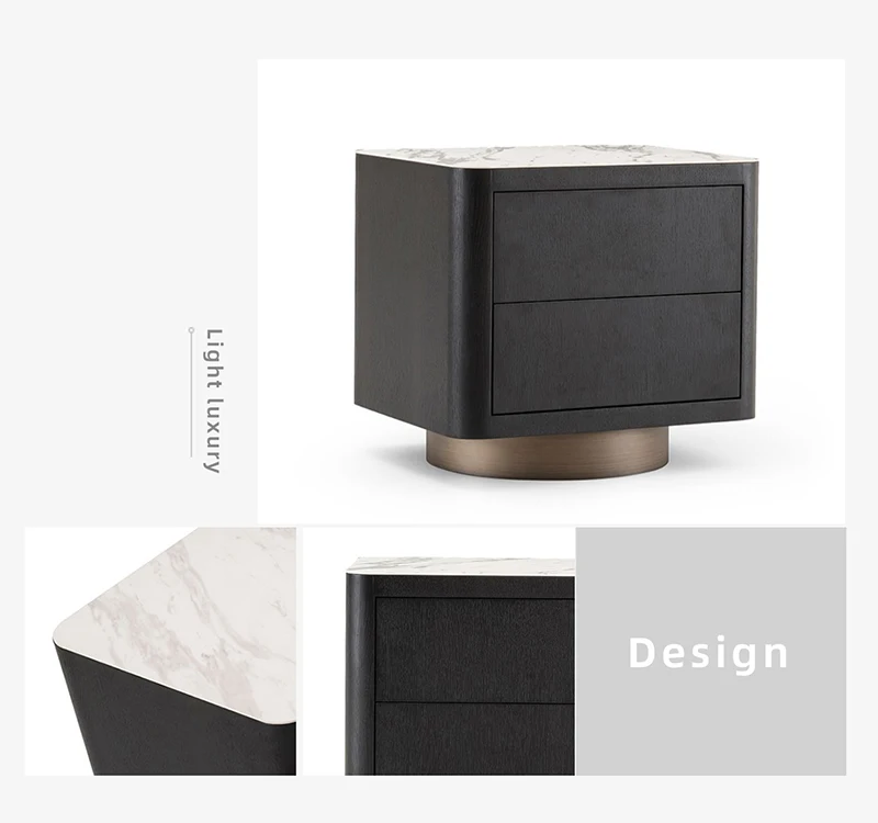 Nordic italian stainless steel solid wood bedside table nightstands wholesale