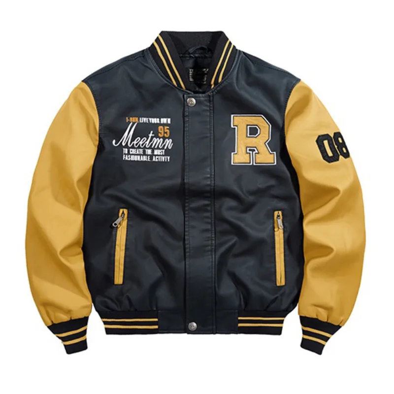 2022 custom letter print StreetWear varsity letterman jacket Fashion College Leather Pu Long Sleeve for Baseball Men jacket