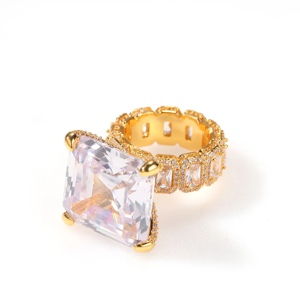 hot sell cool bling wedding party luxury big square zircon diamond seal ruby rose quartz ring