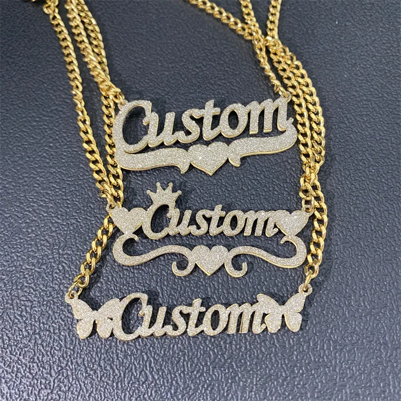 Customizable Stainless Steel 18K Gold Plated Letter Name Necklace - Personalized European and American  Cuba Sticker Name Nec