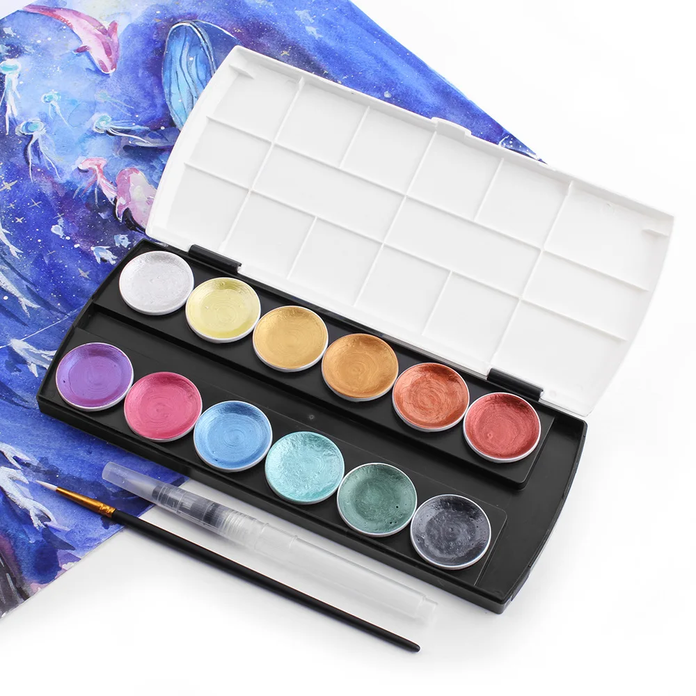  12 colors metallic solid watercolor Paint Set with
