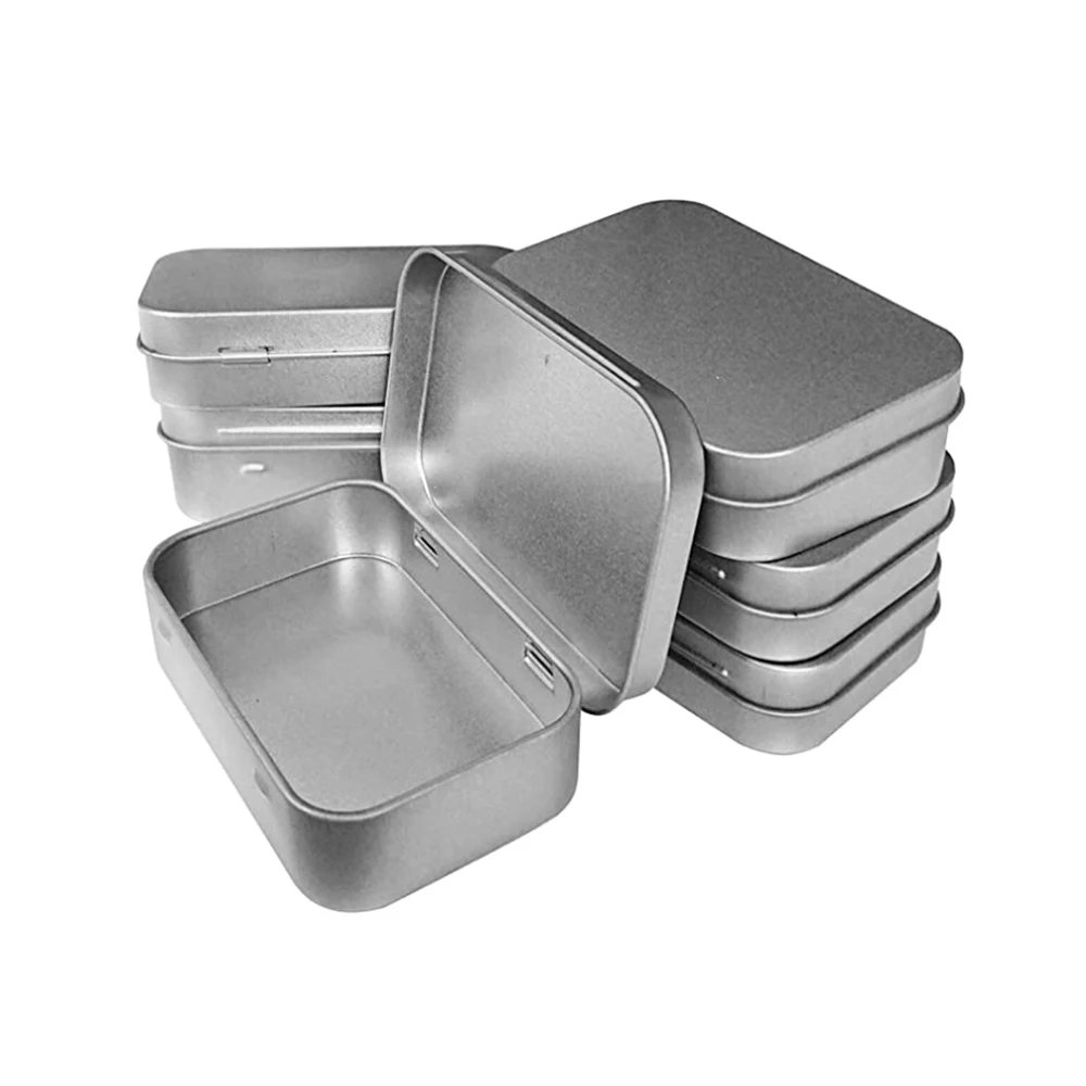 Gift Silver Square Rectangle Candy Packaging Hinge Tin Case Hinged Lid Metal Small Box Wholesale
