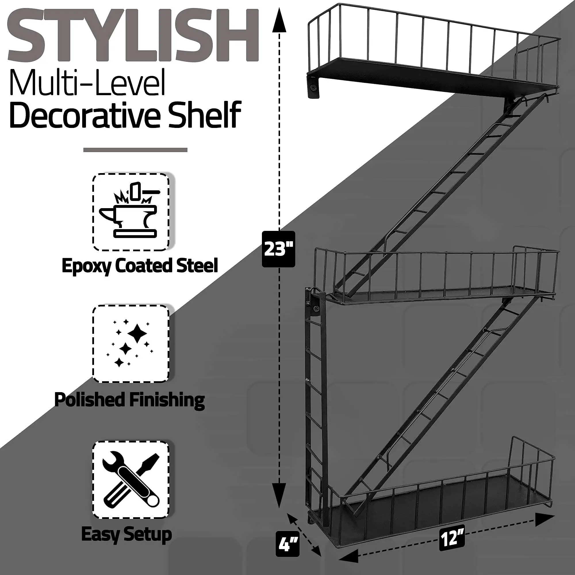 Fire Escape Shelf - Versatile New York Inspired Modern Floating Hanging Wall Shelves Make a Great Action Figure