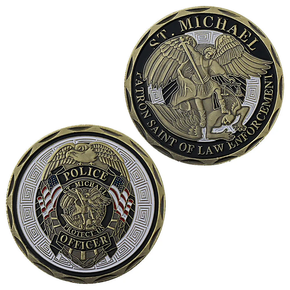 Custom ST. Micheal Thearchangel Souvenir Gift Police Officer Collectible Copper Plated Commemorative Coins Challenge Coin