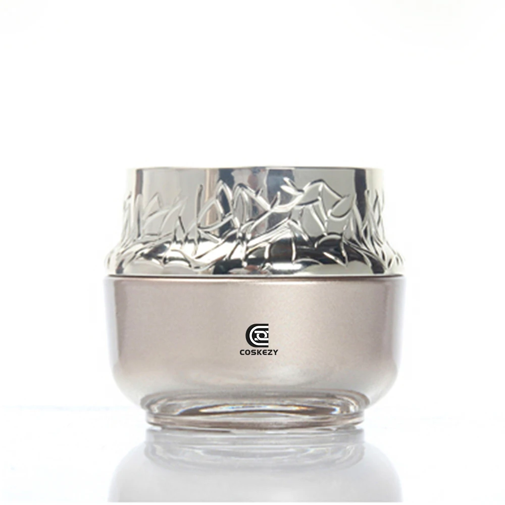 High Grade 50 ml Gold Plating Texture Glass Cream Container Empty Cosmetic Jar Screw Local New Refill Bottle Personal Care Serum