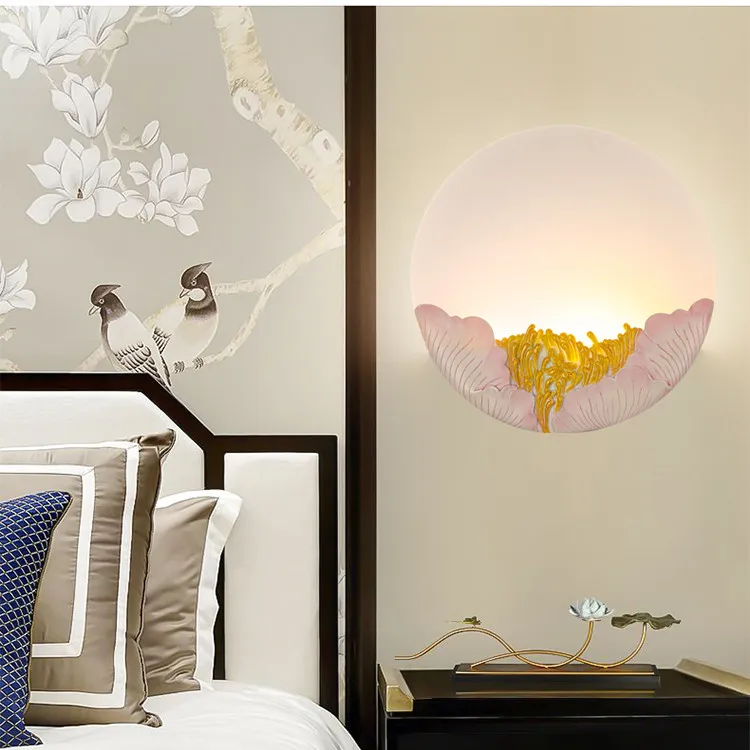 New Modern round Chinese Brass Wall Sconce Lamp Energy Saving Natural Marble Light for Living Room Corridor Bedroom