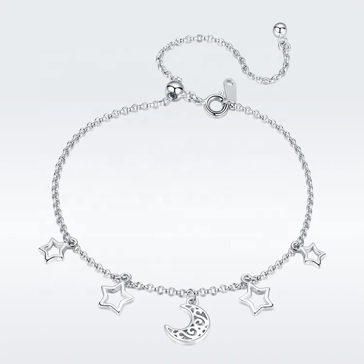 
top products this month Simple 925 Silver Moon And Star Bracelet moon and star bracelet 