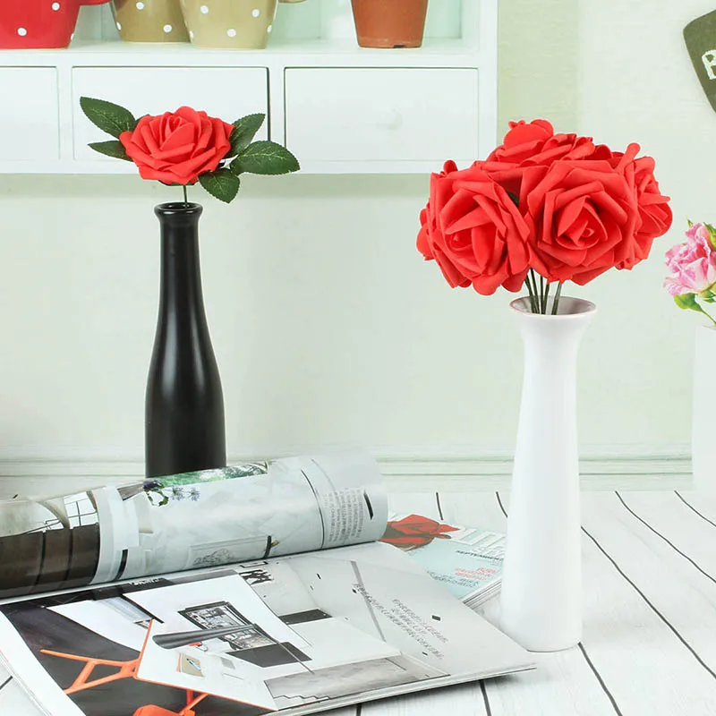 Оптовая цена, искусственные розы со стеблями, свадебное украшение, домашний декор, искусственные цветы из пенопласта, розы с стеблями