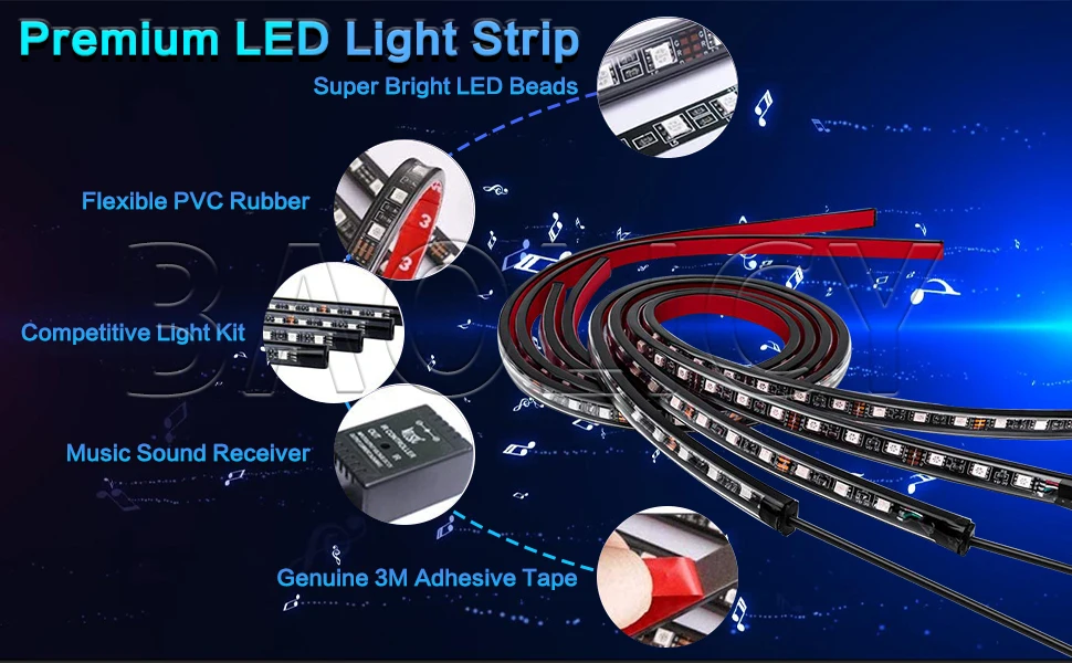 Factory Flexible APP/Remote Control color chasing Underglow Underbody System Car exterior under body LED Strip Light For Car