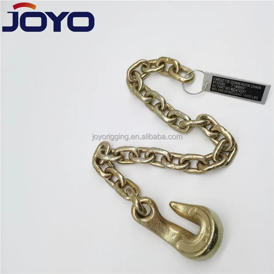 Grade 80 tie down chain with eye bending hook on  both ends,ISO9001...