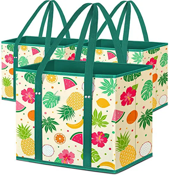 Heavy duty non-woven Box Bags Reinforced Bottom Large reusable grocery collapsible tote bag with Organizer Storage Box