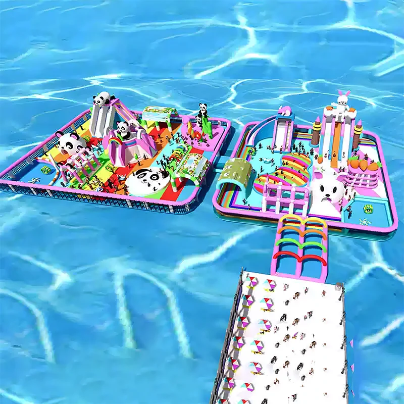 Outdoor giant inflatable amusement park with water toys