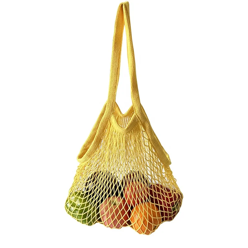Long Handled  Eco Friendly Reusable  Organic 100% Cotton Mesh Shopping Bag