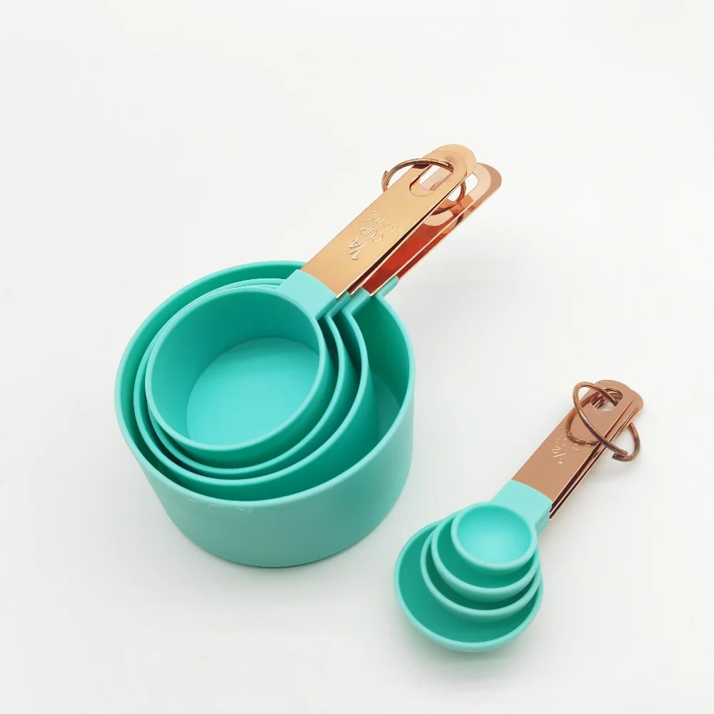 Kitchen Measuring Spoon Set 8pcs Plastic Measuring Cups and Scoops Set with Stainless Steel Handle