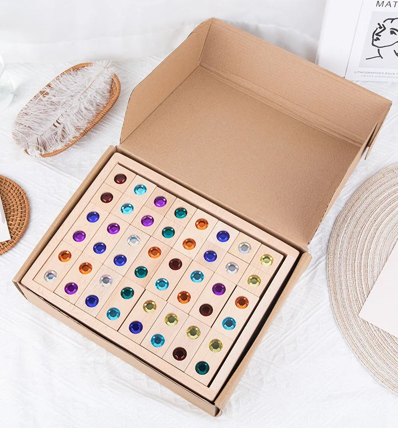 Montessori Educational Toys Wooden Building Block Sets Sparkling Diamond Mandala Early Educational Wooden Toy