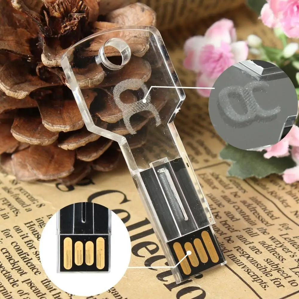Customize logo Key shape Free storage of data Transparent LED light 32gb 64gb USB 2.0 flash Memory Stick Thumb Drive