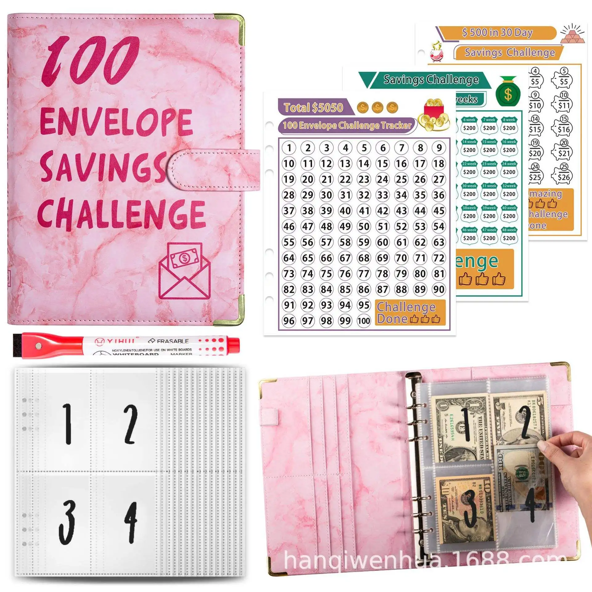 Sales promotion couples pink 100 day envelopes money cash saving challenge slips A5 budget bind notebooks pads