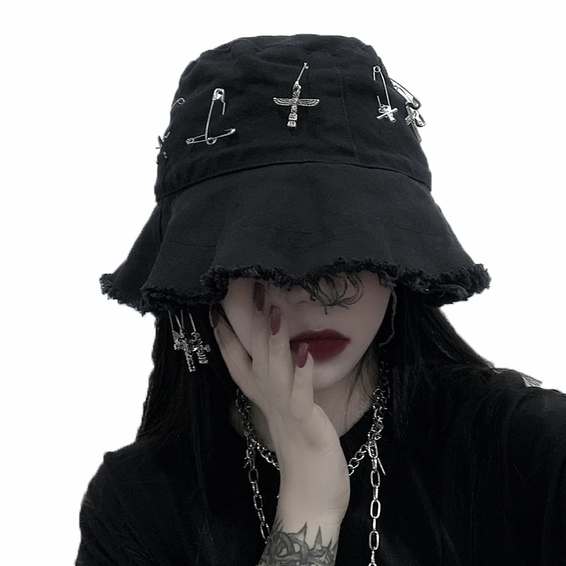 Женская шляпка в стиле Харадзюку Goth Girl трендовая уличная Кепка хип-хоп темно-синие шляпы форме Креста летняя шляпа гранж с полями женская