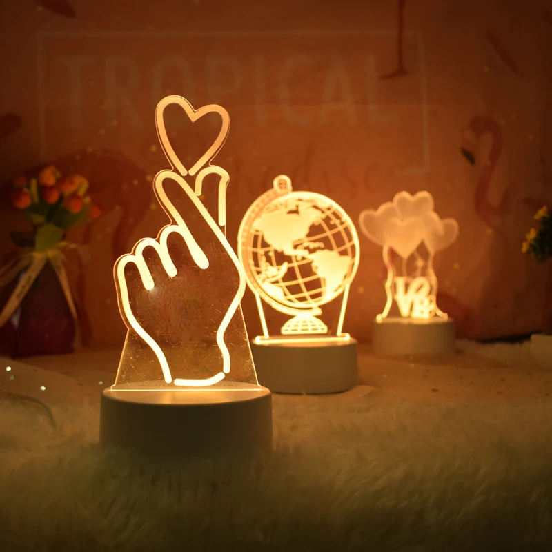 3d Creative Light Acrylic Night Lights For Kinds Letter Love God Desktop Base Personalized Christmas Table Led Lamp