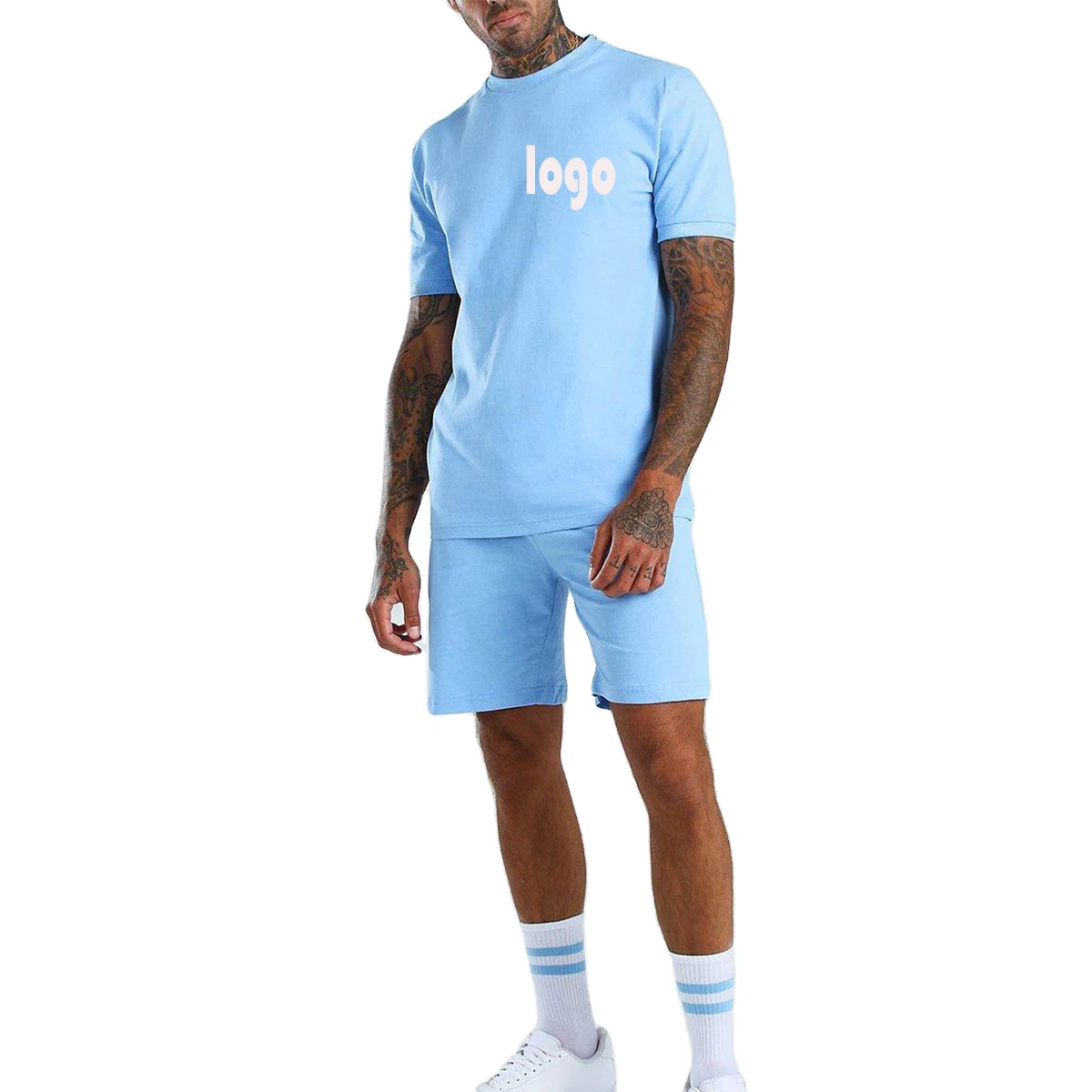 2022 Custom men summer 2 piece short tshirt set unisex blank t-shirt shorts sets cotton oversized