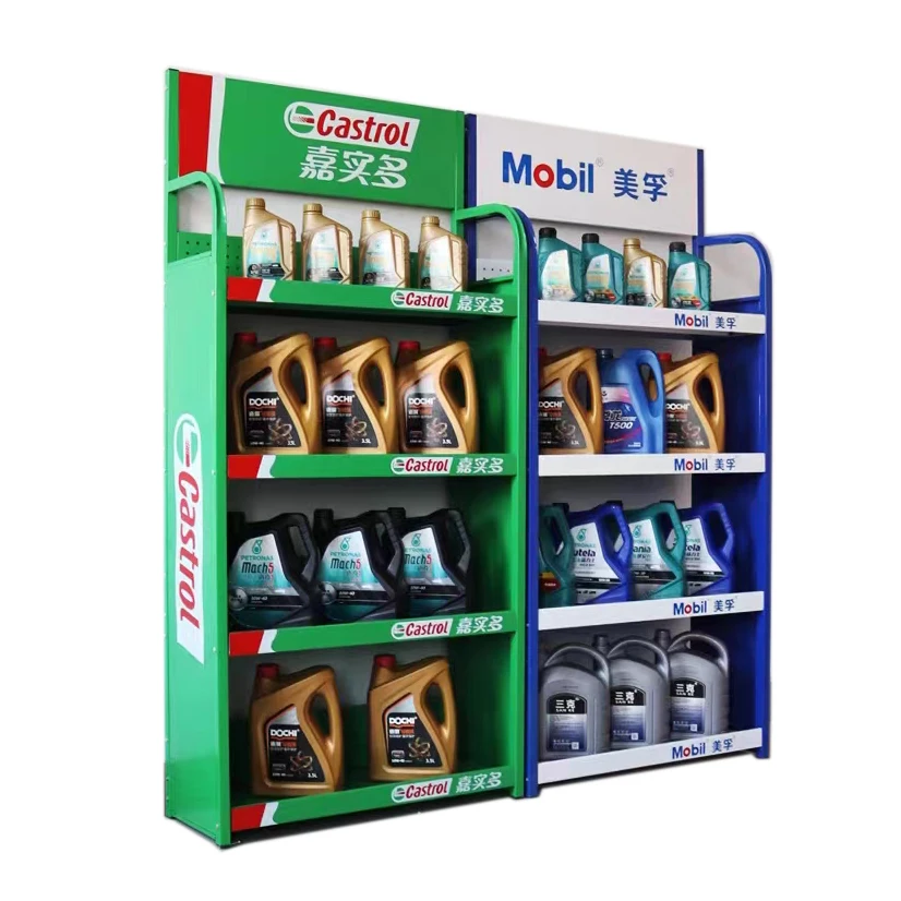 Factory custom durable floor metal engine oil display stand,motor oil display shelf,lubricating oil display rack