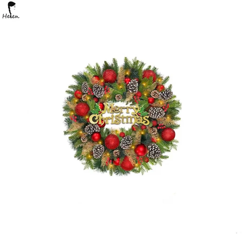 Christmas wreaths with red light balls and pine cones are suitable for all occasions and bring a merry Christmas atmosphere