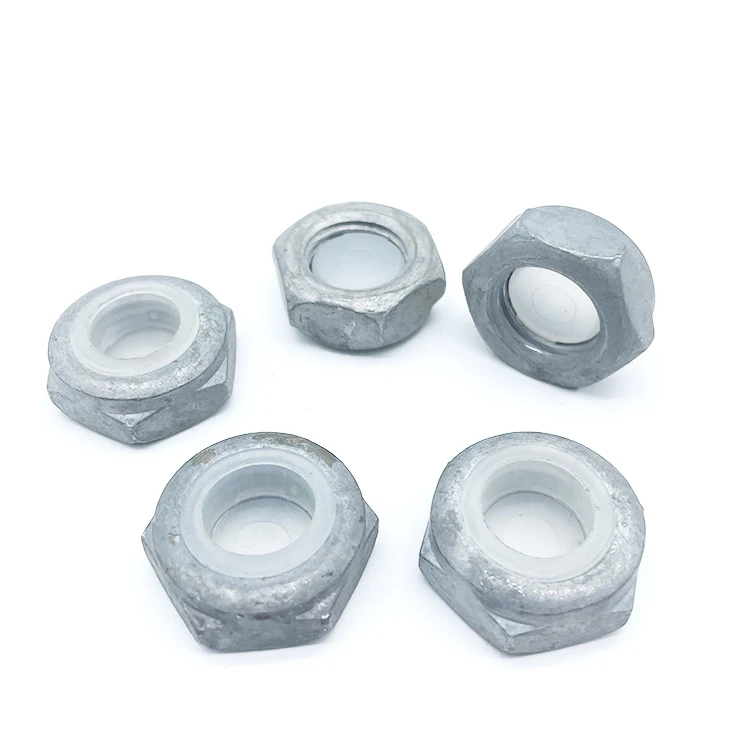 Carbon Steel Grade 8 M8 Anti-Theft Nut Plastic Insert Lock Hex Thin Nut Anti Theft Locking Nuts with Hot Dip Galvanize