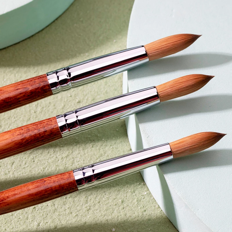 Professional Nail Brush Kolinsky High Quality Custom Logo Germany 16 18 100% Pure Sable Crimp Kolinsky Acrylic Wooden Nail Brush