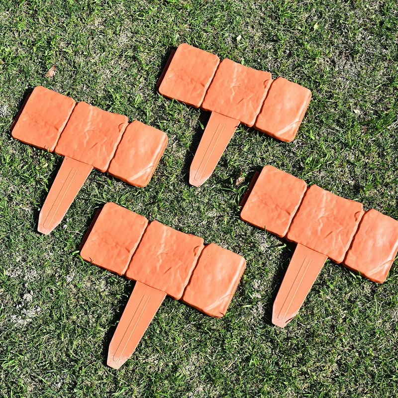 Garden Edging Border Gardening Lawn Fence Plastic Cobblestone Effect Lawn Trimming 4 pcs of Foldable Stitching Grey Orange