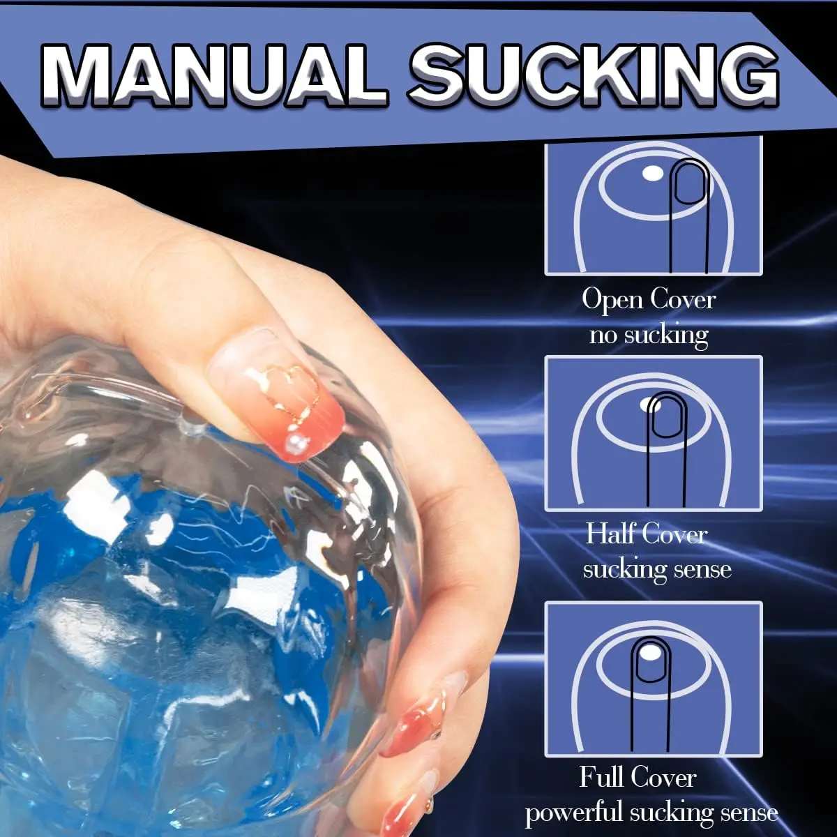 Manual Sucking Extrusion Male TPE Masturbators, Portable Transparent Pocket Pussy Stroker with Vagina Textured
