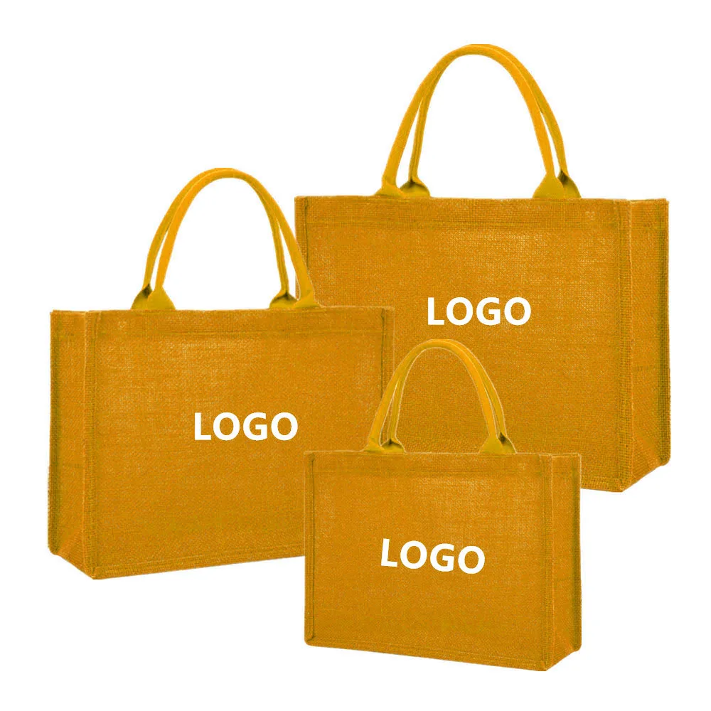 Wholesale Custom Eco Friendly Colorful Pink Hemp Tote Shopping Jute Hand Bags With Logo For Women Wedding Bridesmaid Gift Beach