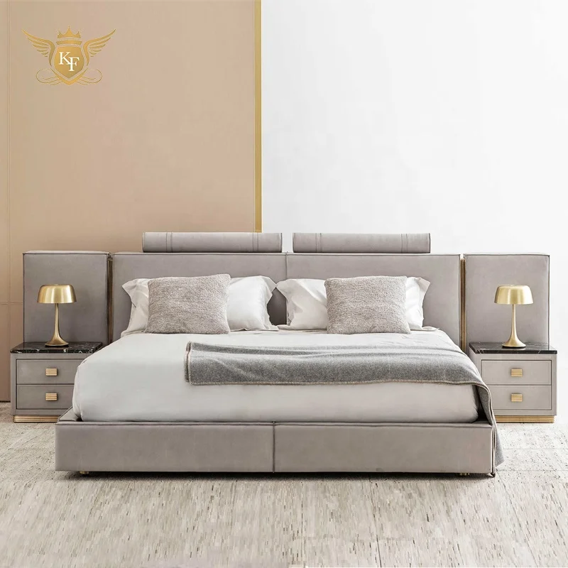Foshan factory King queen leather bed 1.8 m double bed furniture bedroom set furniture with nice quality made in china