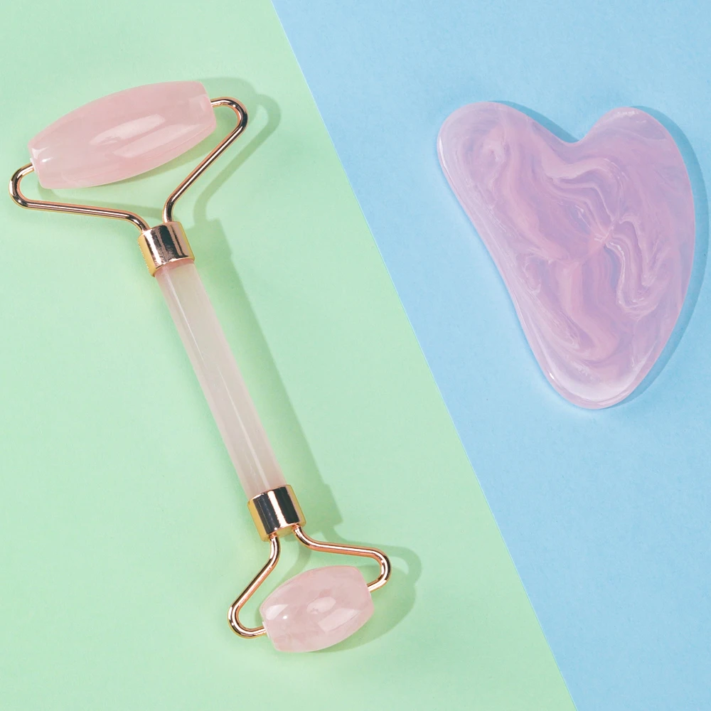 High quality rose quartz jade roller gua sha set for Face Beauty Boards Gua Sha Jade Roller