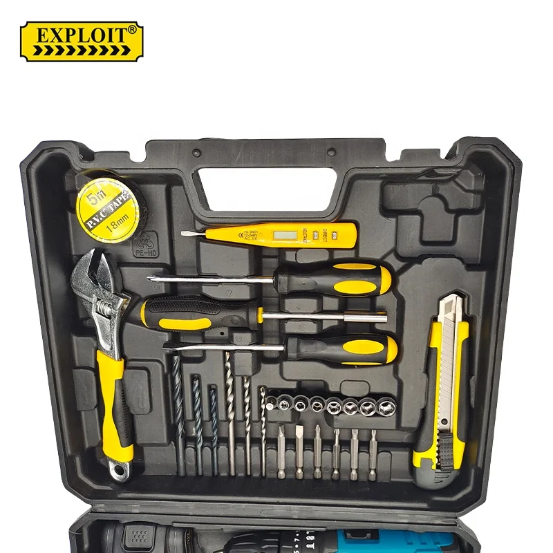 Combination tools 21v lithium battery power kits box portable electrical household repair tool box set