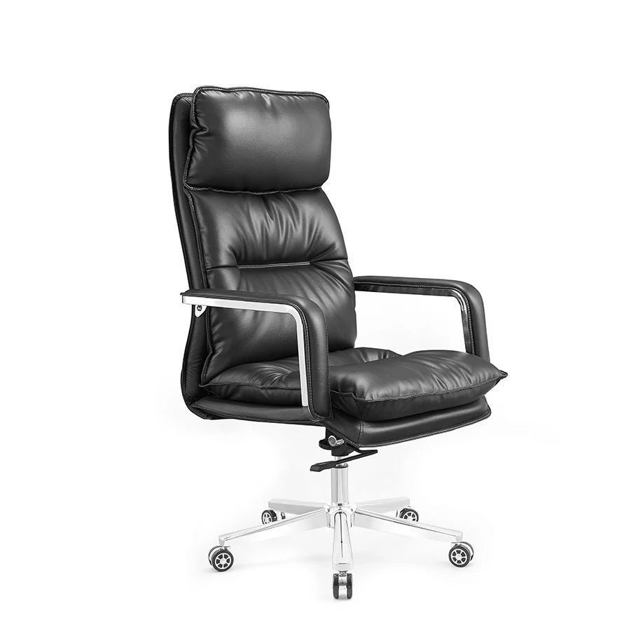 Luxury High Back Ergonomic High quality executive metal frame office desk and chair set PU leather office padded chair