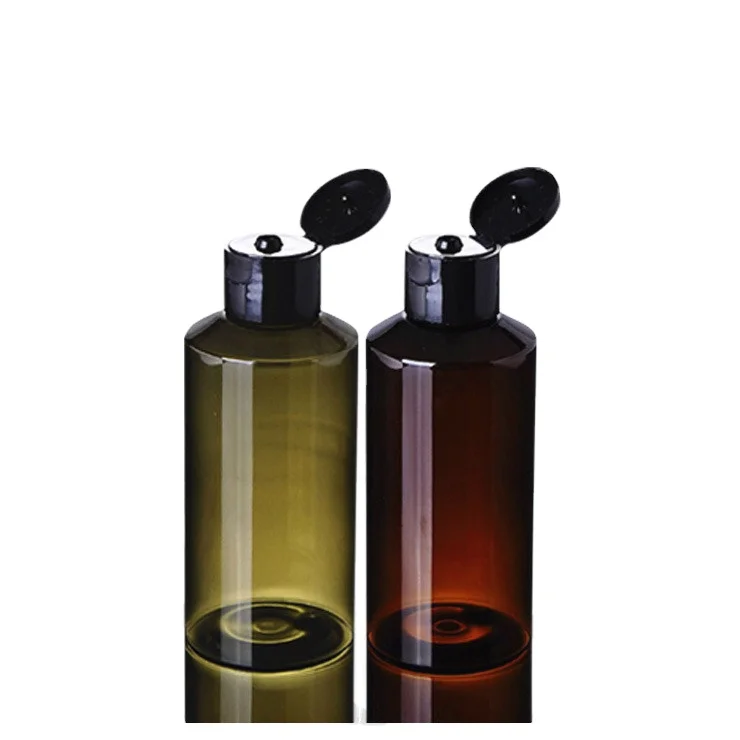100ml Amber Tea-Green Plastic PET Bottles for Chemicals with Black Snap Top Cap/ Foil Seal Sticker