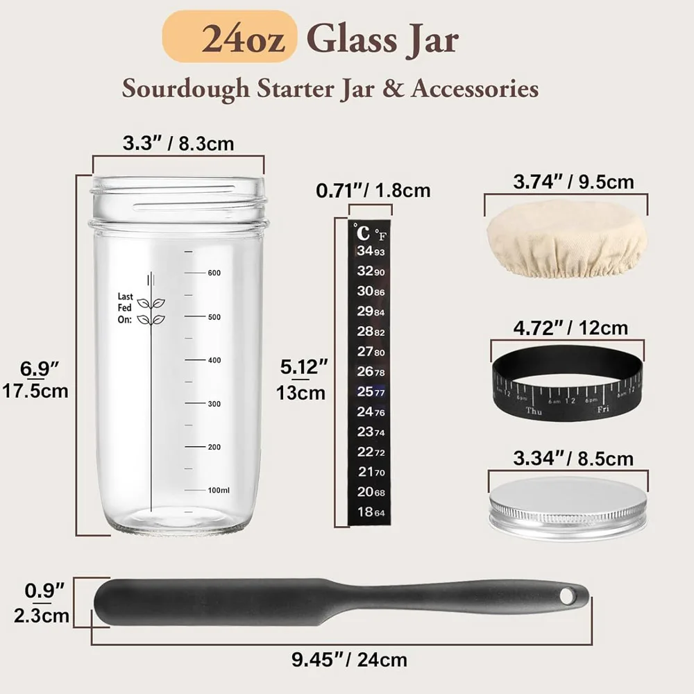 24oz Mason Sourdough Bread Fermenter with Graduated Glass Yeast Petri Dish