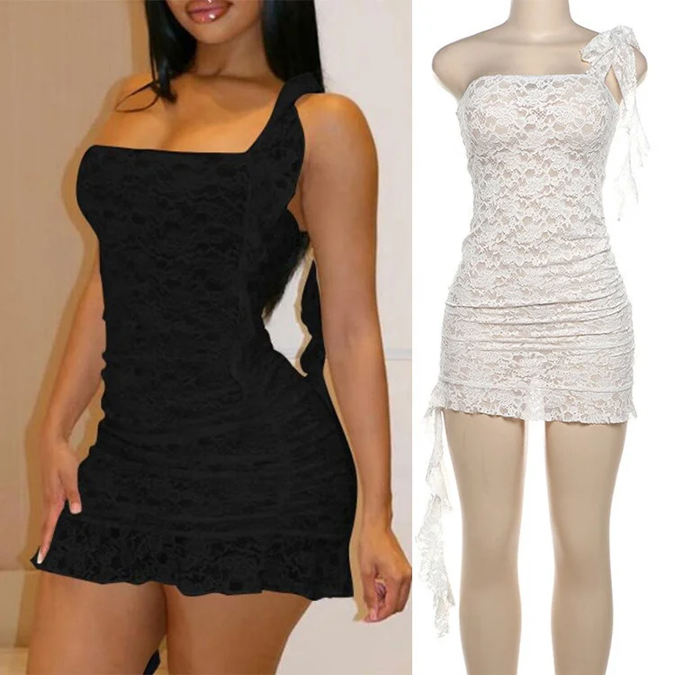 D4718-fashion lace mini dress summer dresses women 2024 bandeau dresses women